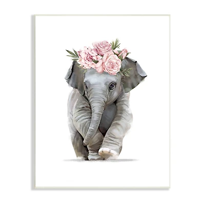Stupell Industries Precious Rose Crown Baby Elephant Chic Florals Wall Plaque