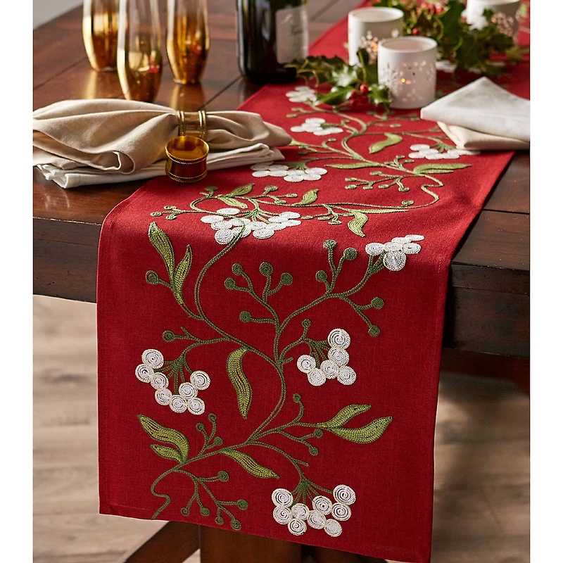 DII® 108" Mistletoe Embroidered Table Runner