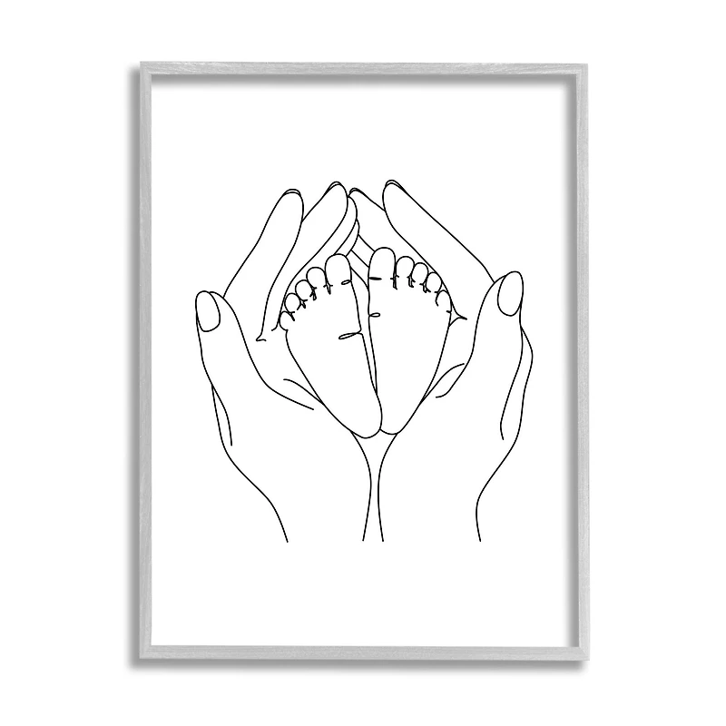 Stupell Industries Hands Holding Baby Feet Minimal Line Drawing in Frame Wall Art