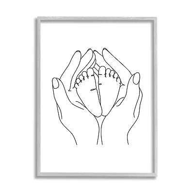 Stupell Industries Hands Holding Baby Feet Minimal Line Drawing in Frame Wall Art