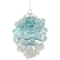 Icy Pine Cone Glass Christmas Ornament - 4.75" - Blue and White