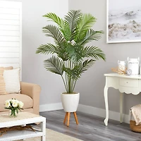 6.5ft. Golden Cane Palm Tree in White Planter with Stand