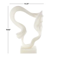 19.5" White Abstract Twisted Wave Polystone Sculpture with Elevated Base