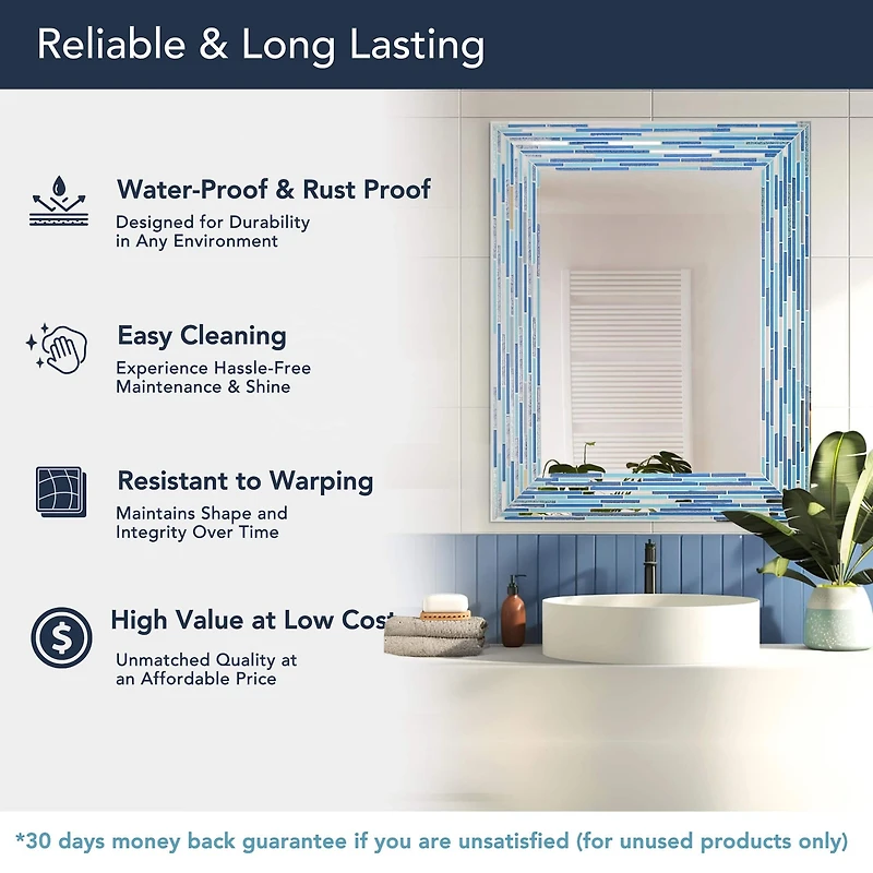 Head West Frameless Reeded Aqua/Blue2 Tiled Printed Wall Mirror - 23" x 30"