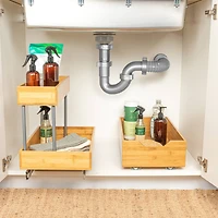 Household Essentials Glidez Steel & Bamboo Slide-Out 2-Tier Storage Organizer