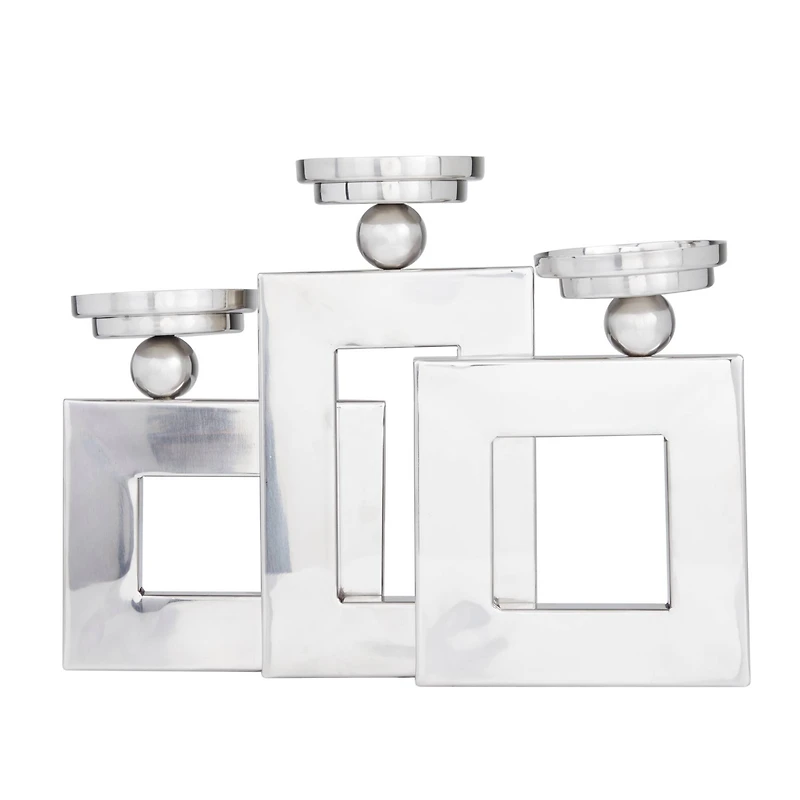 Silver Stainless Steel Modern Candle Holder, 11" x 14" x 6"