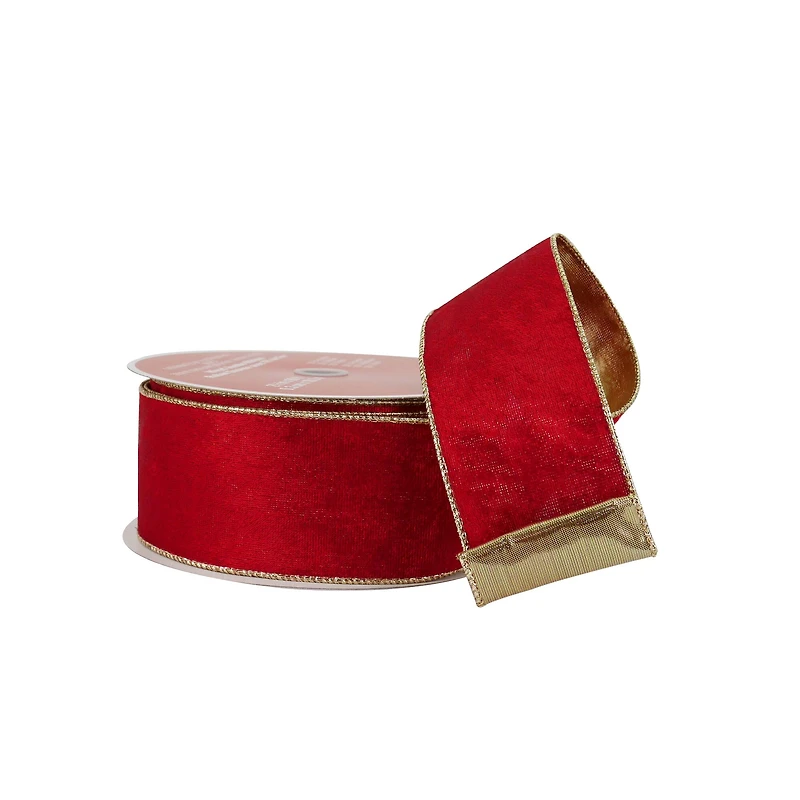 2.5" x 60ft. Burgundy Velvet with Gold Back Wired Jumbo Ribbon by Celebrate It®