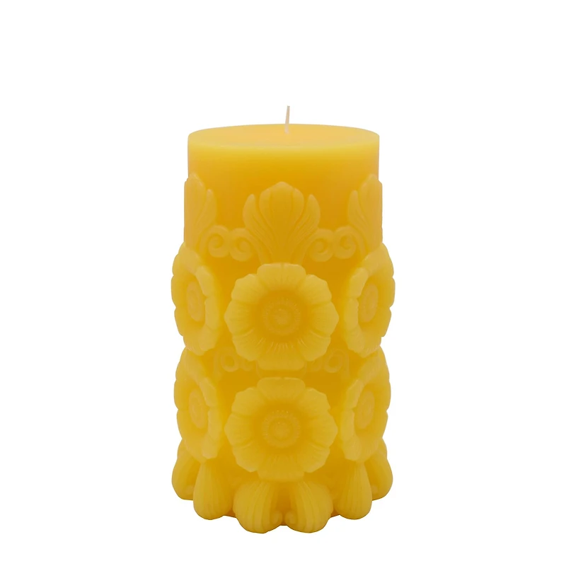 3.7" x 6" Yellow Day of the Dead Sunflowers Unscented Pillar Candle by Ashland®