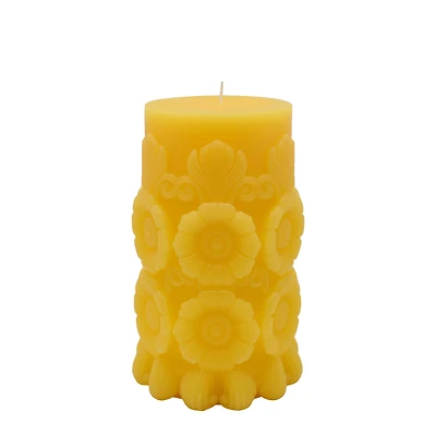 3.7" x 6" Yellow Day of the Dead Sunflowers Unscented Pillar Candle by Ashland®