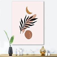 Designart - Abstact Minimal Sun, Moon & Tropical Palm Leaf I