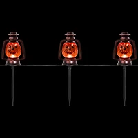 16.75" Orange Flickering Halloween Jack O' Lantern Pathway Markers, 3ct.