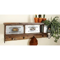 Brown Wood Farmhouse Wall Shelf, 13" x 38" x 10"