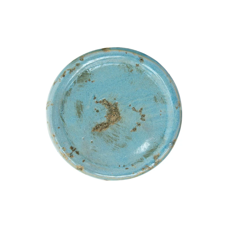 Hello Honey® 7'' Blue Distressed Terracotta Pillar Candle Holder