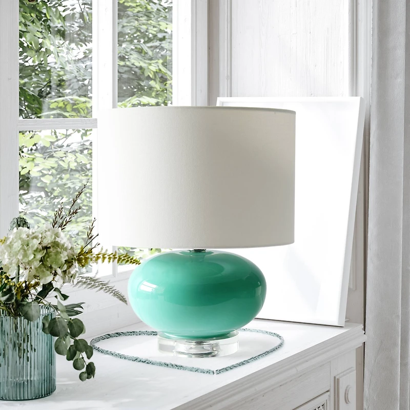 Lalia Home 15.25" Ovaloid Glass Table Lamp with White Shade
