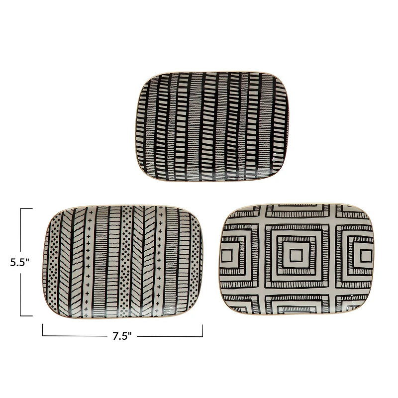 Hello Honey® 7.5" Black, White & Gold Edge Geo Print Stoneware Plate , 3ct.