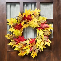 22" Unlit Autumn Harvest Artificial Maple Leaves Thanksgiving Wreath