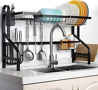 NEX™ Black 2-Tier Over the Sink Dish Rack with 5 Utility Hooks