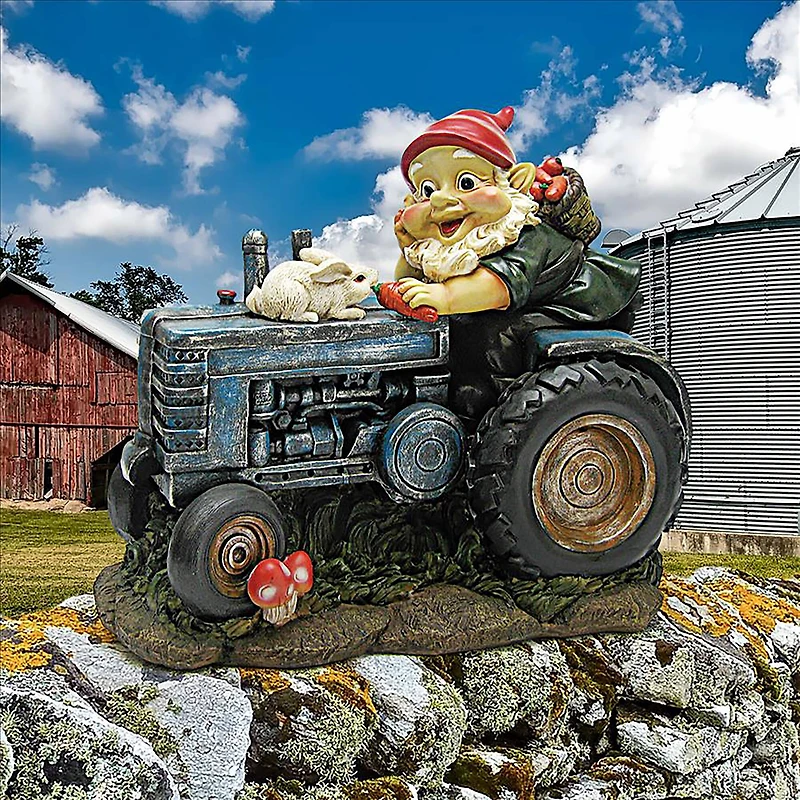 Design Toscano 12" Bunny on Board the Tractor Garden Gnome Statue