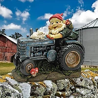 Design Toscano 12" Bunny on Board the Tractor Garden Gnome Statue