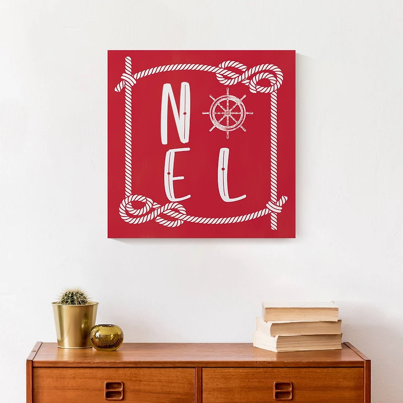 16" Red Nautical Noel Christmas Canvas Wall Décor