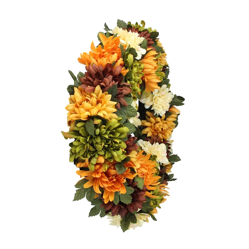 19.5" Autumn Orange & Green Mum Wreath