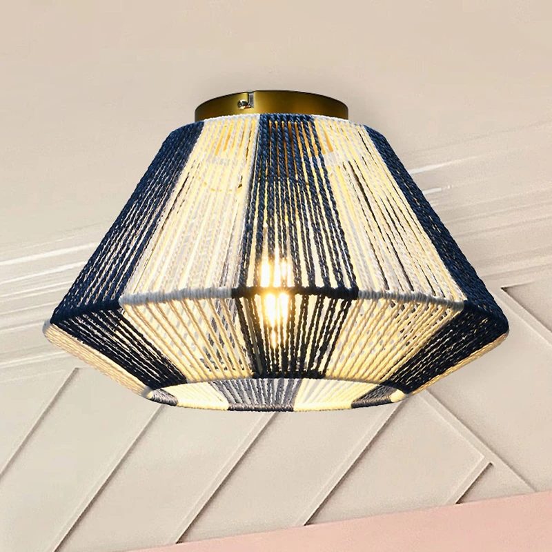 Hello Honey® Navy & White Flush Mount Ceiling Light with Woven Paper Rope Shade