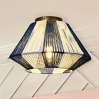 Hello Honey® Navy & White Flush Mount Ceiling Light with Woven Paper Rope Shade