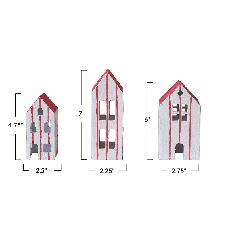 Hello Honey® White & Red Hand-Painted Paper Mache House Set