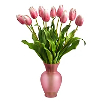 22" Mauve Dutch Tulip Arrangement in Rose Vase