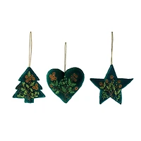 Hello Honey® 3 Pack Beaded & Embroidered Heart, Star & Tree Cotton Velvet Ornaments