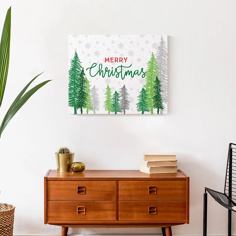 Merry Christmas Forest Canvas Wall Art
