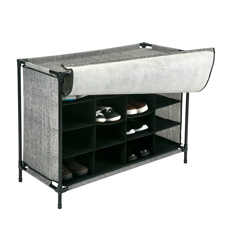 Simplify Black 16 Compartment Shoe Cubby