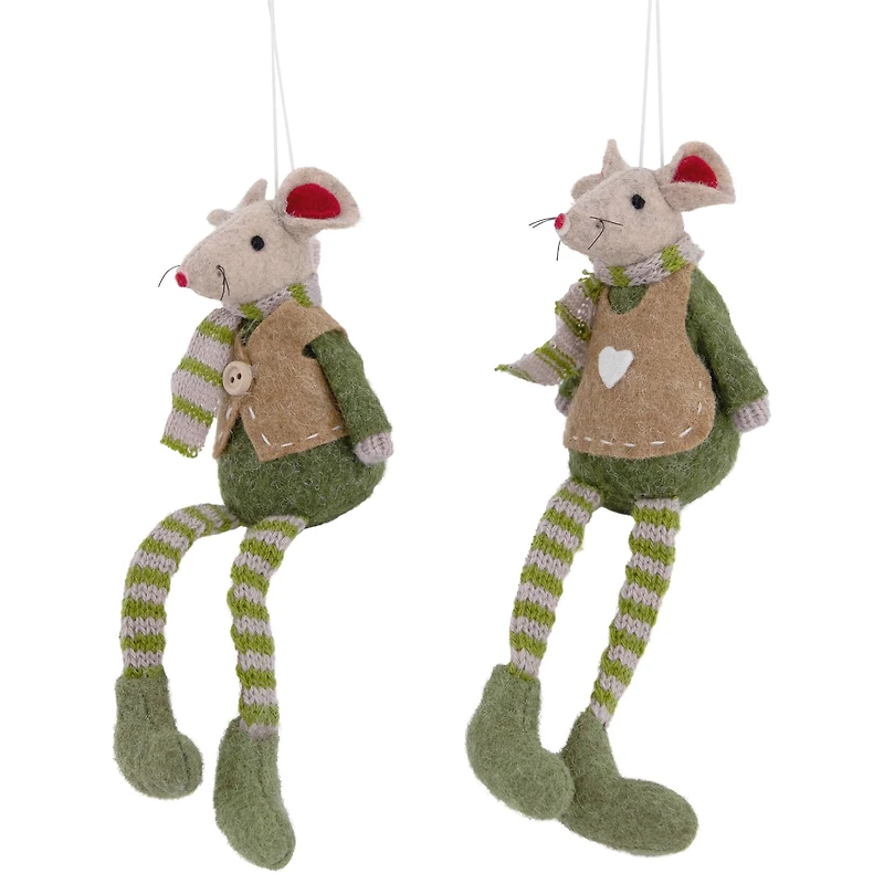 7.5" Boy & Girl Mice Christmas Ornaments Set