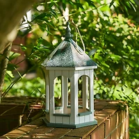 Glitzhome® 15.75" Metal Roof Wood Gazebo Tray Bird Feeder