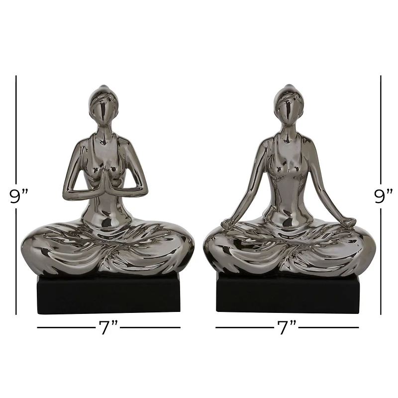 9" Silver Porcelain Yoga Sculpture Set