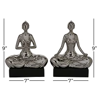 9" Silver Porcelain Yoga Sculpture Set