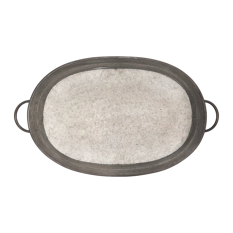 Hello Honey® 34'' Gray Oval Distressed  Galvanized Metal Tray with Handles
