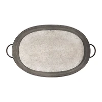 Hello Honey® 34'' Gray Oval Distressed  Galvanized Metal Tray with Handles