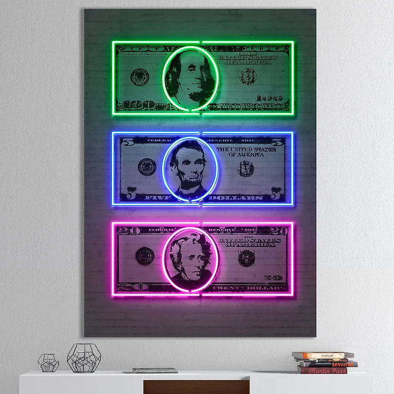 Designart - Founding Fathers Neon Dollar