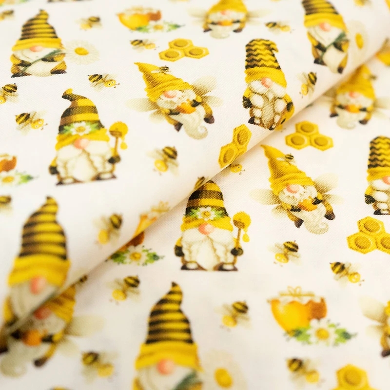 SINGER White Bee Gnomes Cotton Fabric