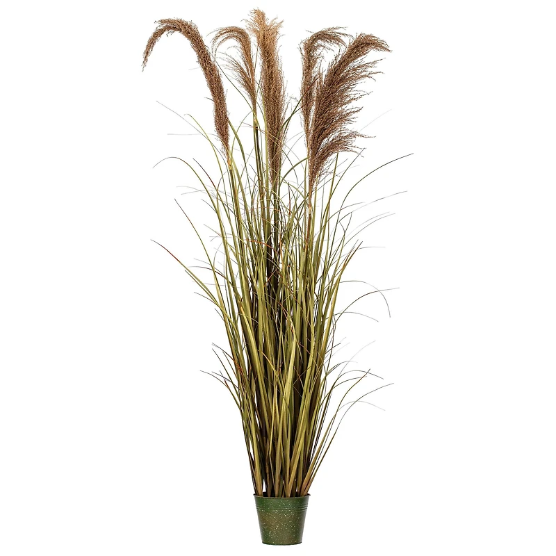 55" Artificial Green Grass & Natural Reeds in Iron Pot