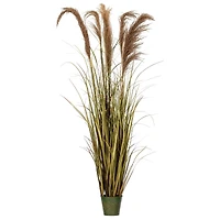 55" Artificial Green Grass & Natural Reeds in Iron Pot