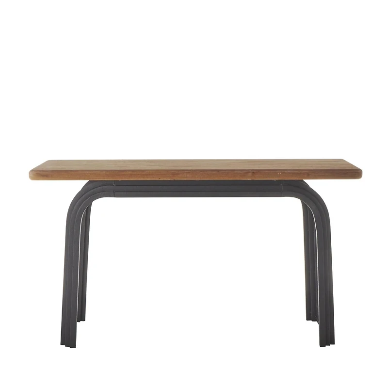 55" Black Metal Layered Arch Living Room Console Table with Brown Tabletop