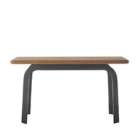 55" Black Metal Layered Arch Living Room Console Table with Brown Tabletop