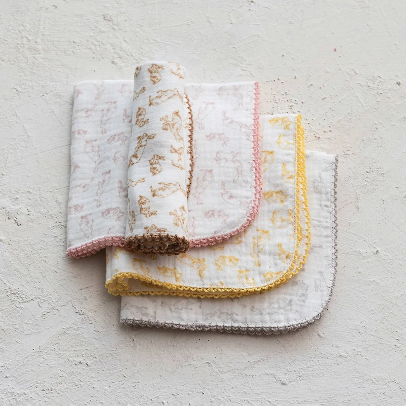 Hello Honey® Cotton Burp Cloth with Rabbit Print Set