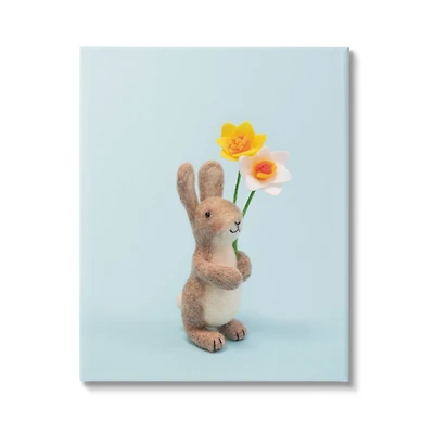 Stupell Industries Spring Bunny Floral Daffodils Canvas Wall Art