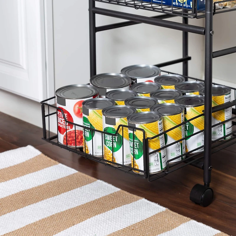 Honey Can Do Black & Natural 3-Tier Slim Rolling Cart