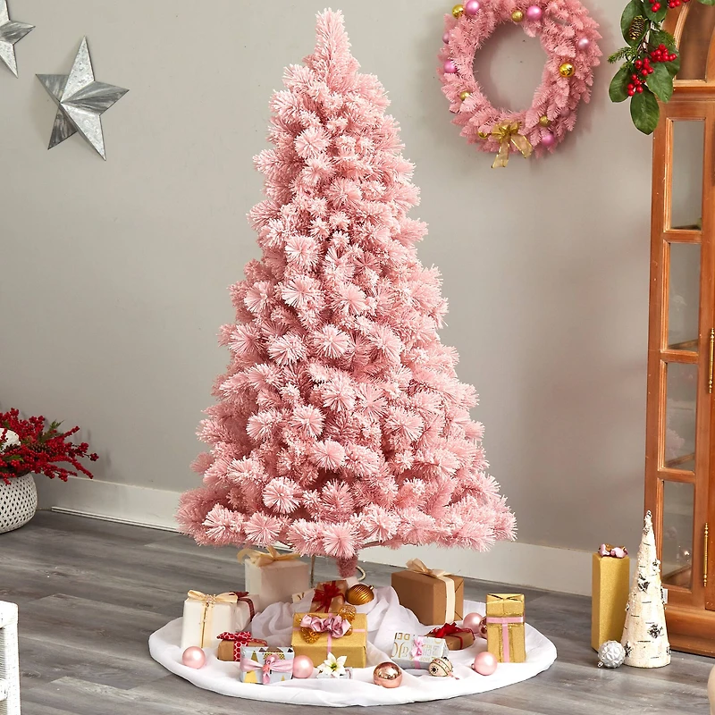 7ft. Pre-Lit Holiday Pink Cashmere Artificial Christmas Tree, White LED Lights