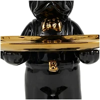 11.75" Black Ceramic Bulldog Sculpture with Golden Platter Décor