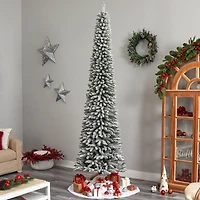 10ft. Pre-Lit Flocked Pencil Artificial Christmas Tree, Clear Lights